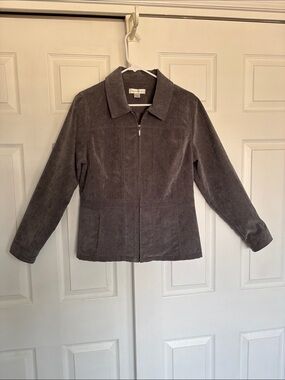 Christopher & Banks Charcoal Suede-Look Zip Jacket